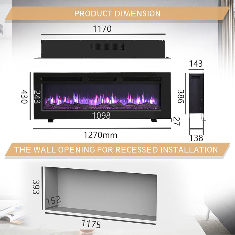 36" Wall Mounted Electric Fireplace Wilton with 2