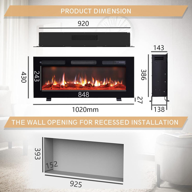 36" Wall Mounted Electric Fireplace Wilton with 2