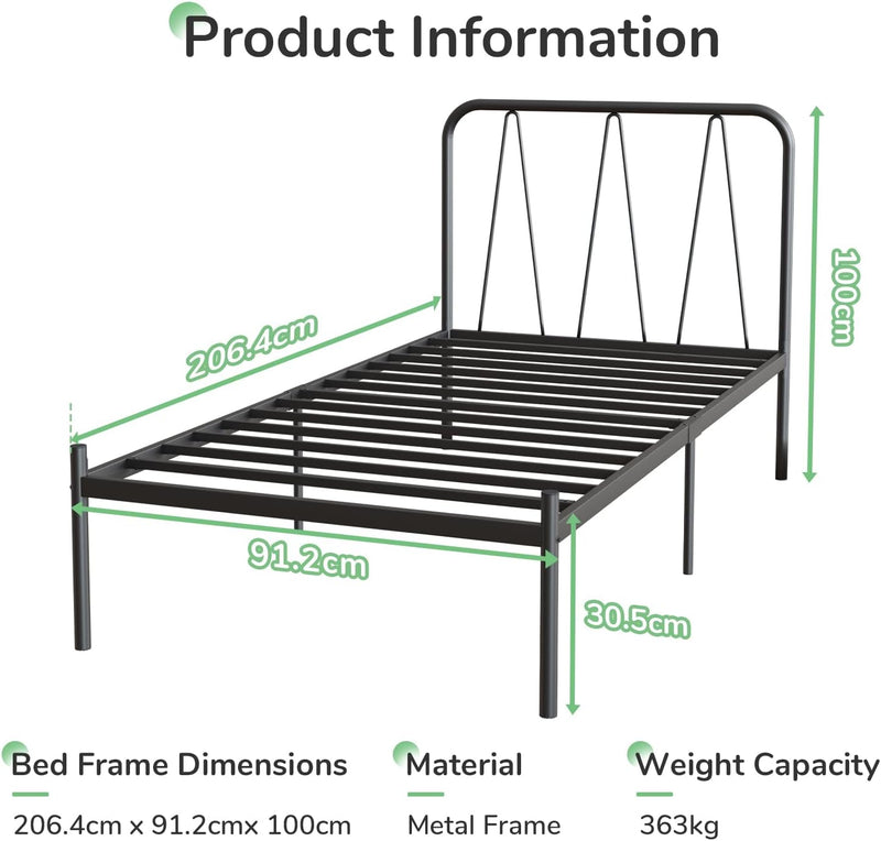 36CM Metal Bed Frame Platform with Headboard Steel
