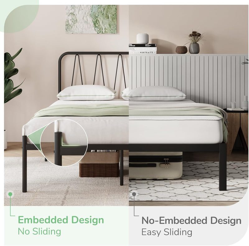 36CM Metal Bed Frame Platform with Headboard Steel