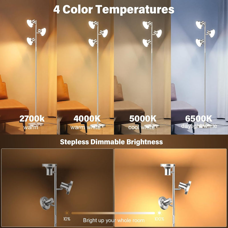 36W LED Tree Floor Lamp Modern Dimmable Standing