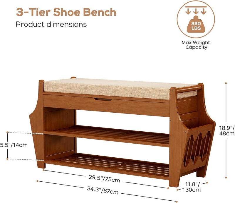 39.4in Shoe Bench with 2 Holder 3 Tier