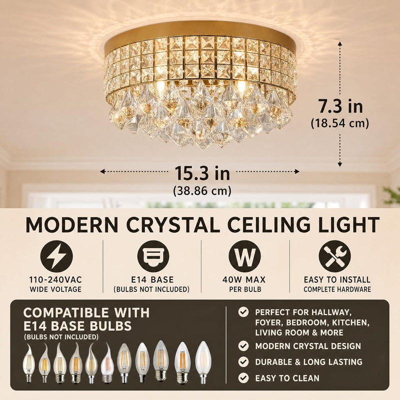 39CM Chrome Semi Flush Mount Ceiling Light Fitting