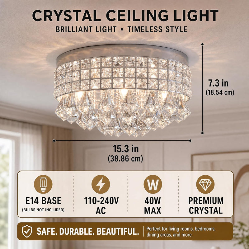 39CM Chrome Semi Flush Mount Ceiling Light Fitting