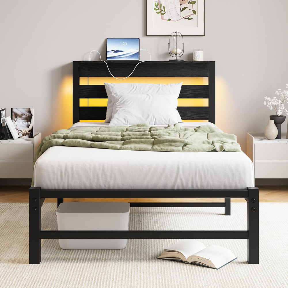3FT Bed Frame with Charging Station and LED