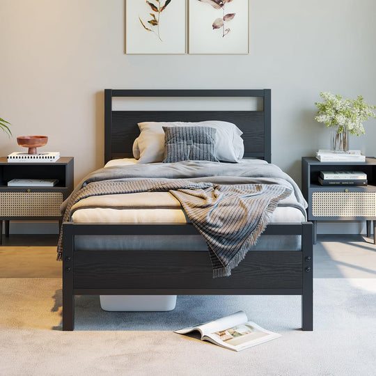 Bed Frame with Wood Headboard