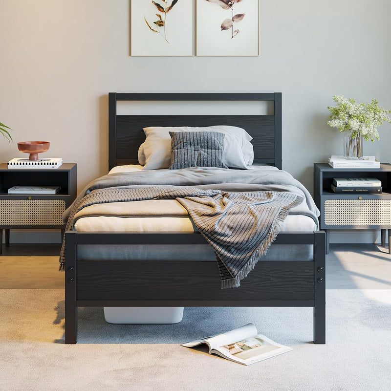 Bed Frame with Wood Headboard