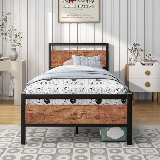 3FT Bed Frame with Wooden Headboard