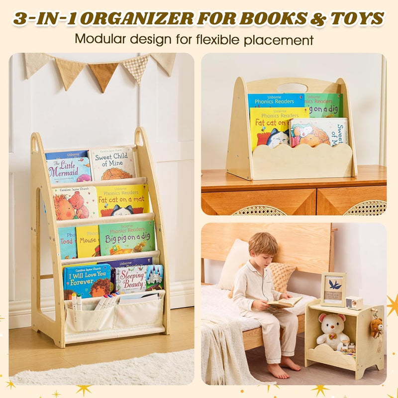 3pc Wooden Bookshelf Set for Kids Children's Bookcase