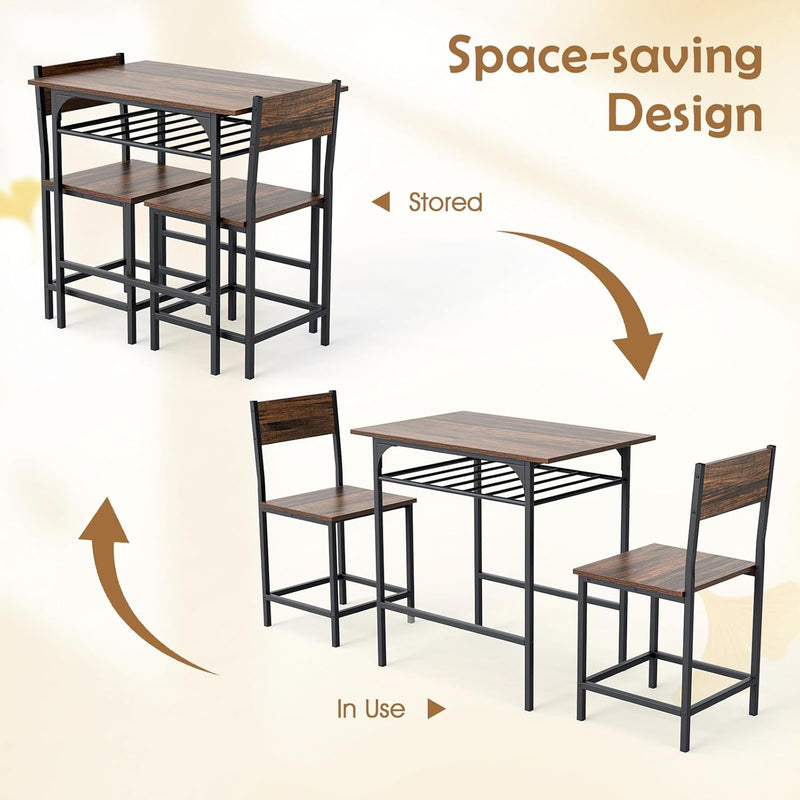 3pcs Dining Table Set Wooden and Chairs