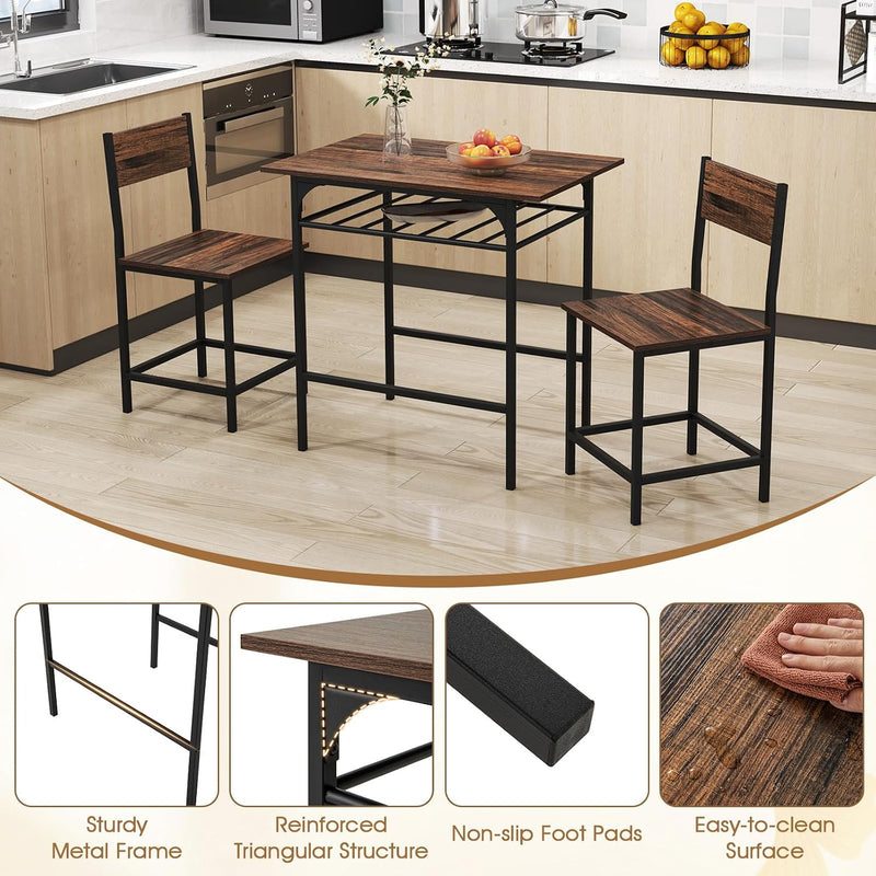 3pcs Dining Table Set Wooden and Chairs