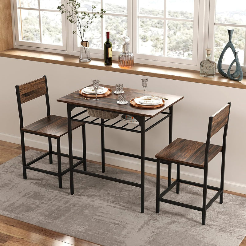 3pcs Dining Table Set Wooden and Chairs
