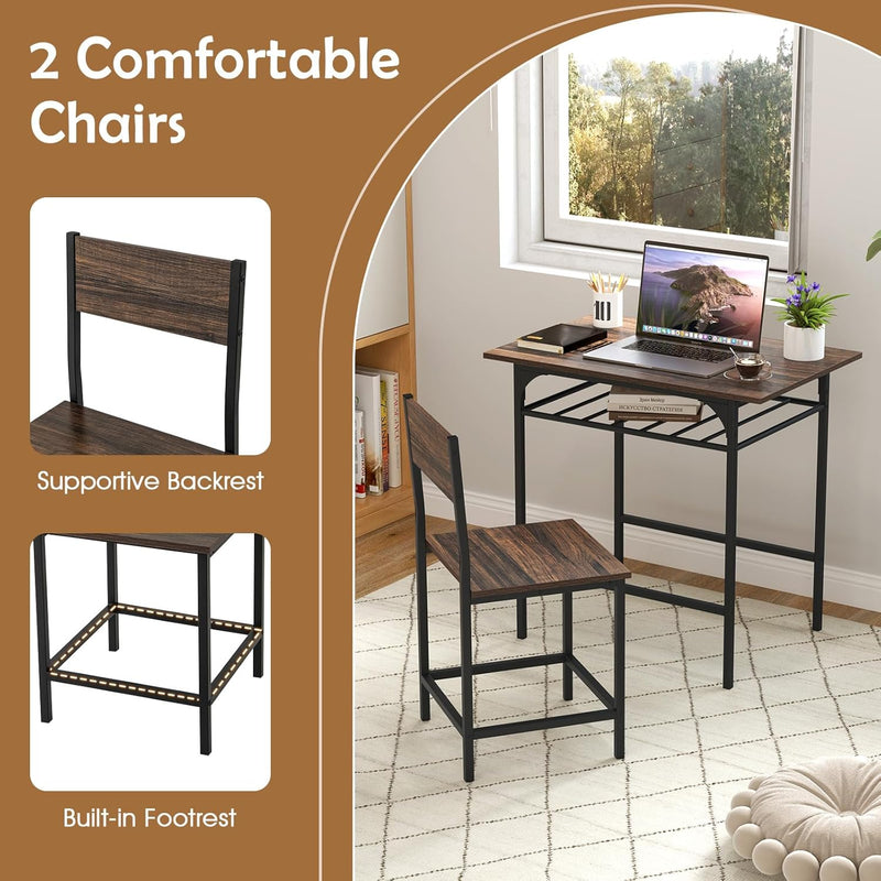 3pcs Dining Table Set Wooden and Chairs