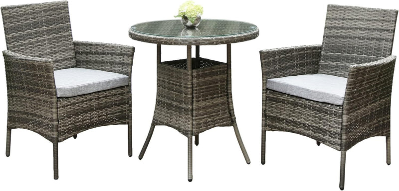 3pcs Rattan Garden Furniture Bistro Set Chair Coffee
