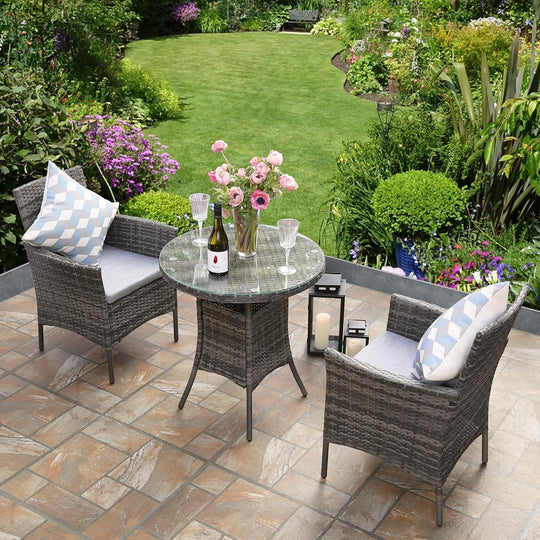 3pcs Rattan Garden Furniture Bistro Set Chair Coffee