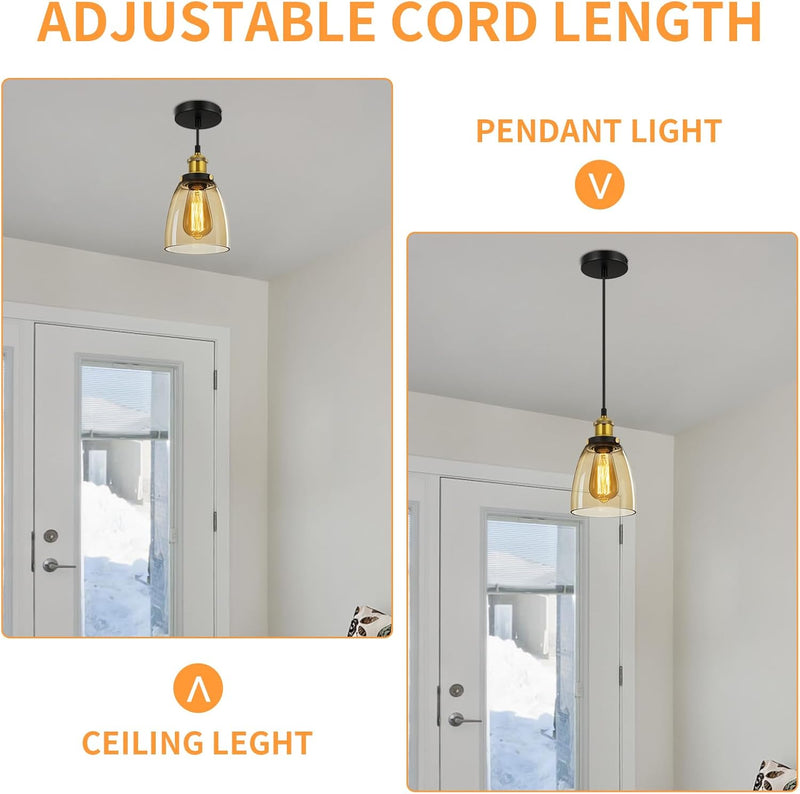 3pcs Vintage Glass Pendant Light Industrial with Clear