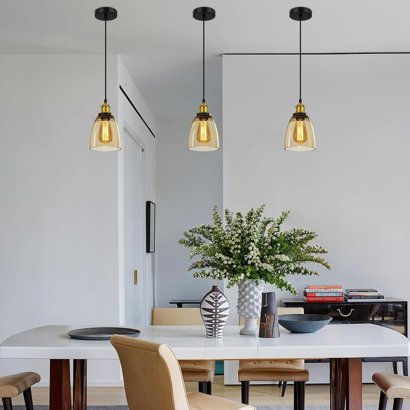 3pcs Vintage Glass Pendant Light Industrial with Clear