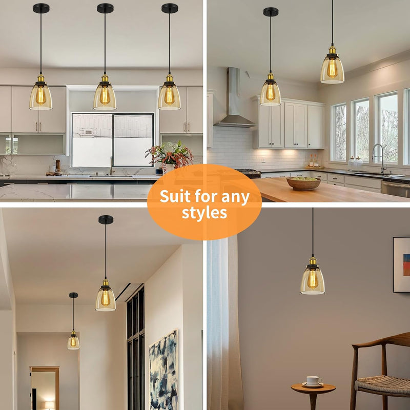 3pcs Vintage Glass Pendant Light Industrial with Clear