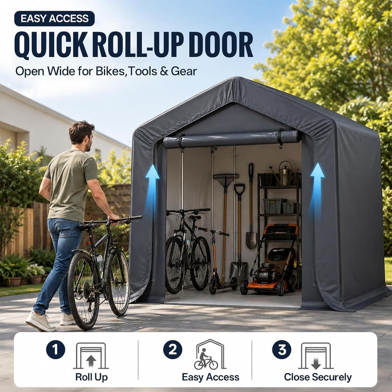 3x2x1.8m Portable Storage Shed with Waterproof Cover