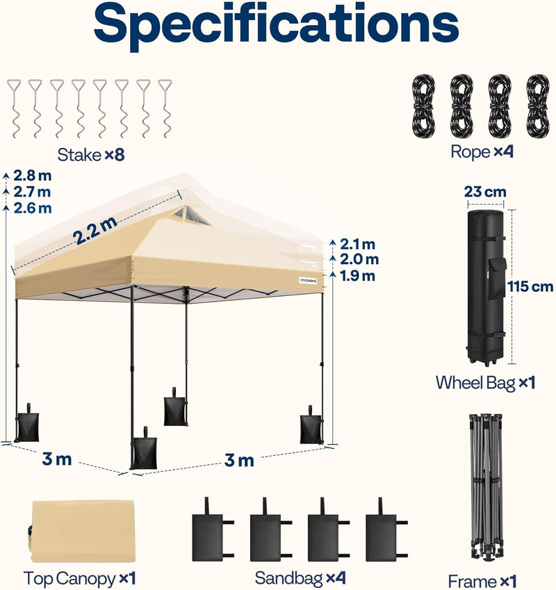 3x3m Tent Outdoor Shelter Portable with Sidewall
