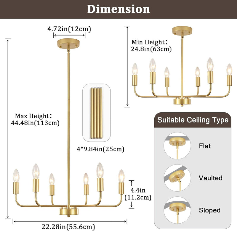 4- Chandelier Farmhouse Metal Ceiling Light for Living
