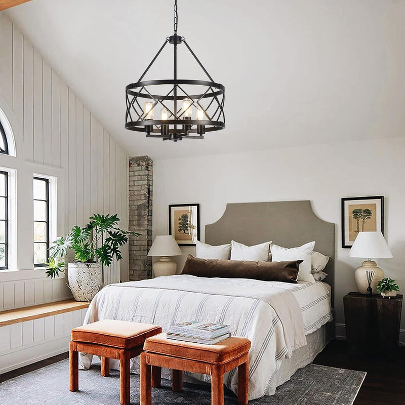 4- Chandelier Farmhouse Metal Ceiling Light for Living