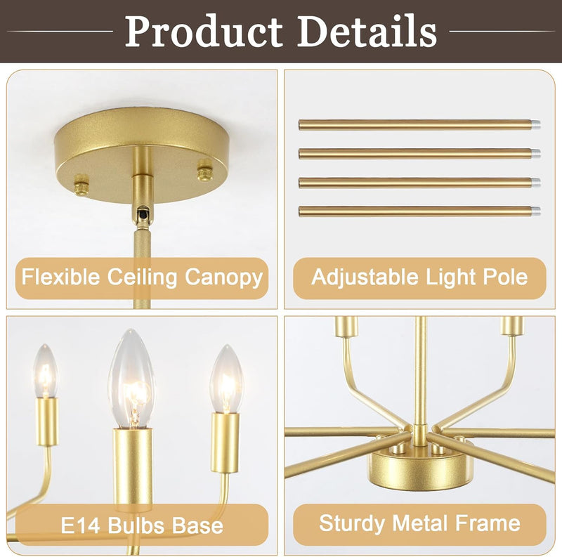 4- Chandelier Farmhouse Metal Ceiling Light for Living