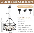 4- Chandelier Farmhouse Metal Ceiling Light for Living
