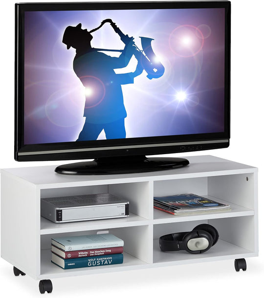 4-Compartment TV Stand on Casters for Cds Dvds