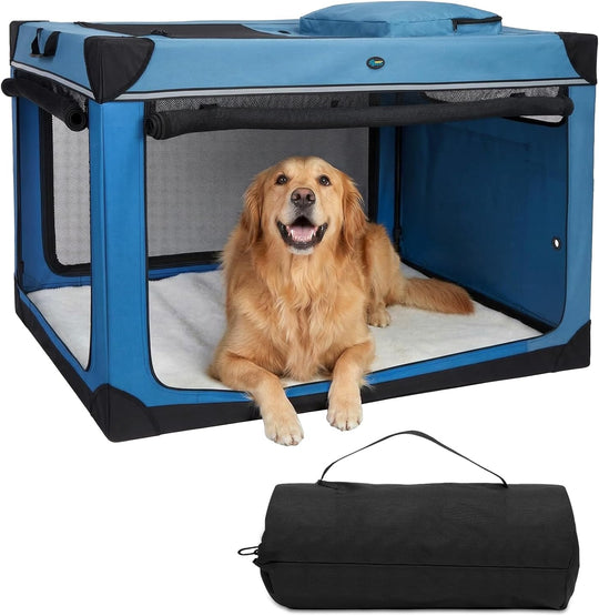 4 Door Folding Dog Travel Crate with Mat