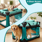 4 Door Folding Dog Travel Crate with Mat