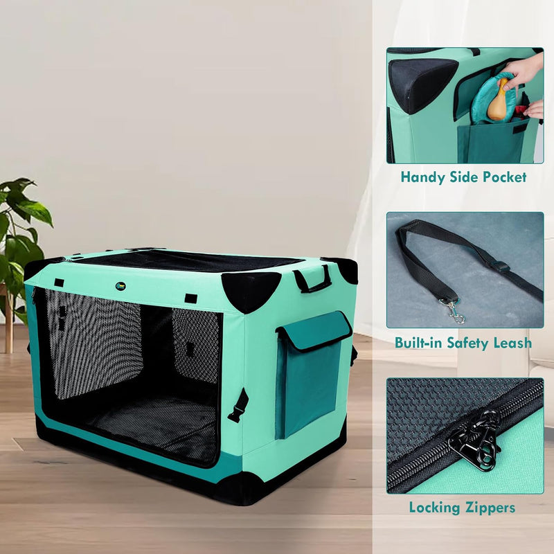4 Door Folding Dog Travel Crate with Mat