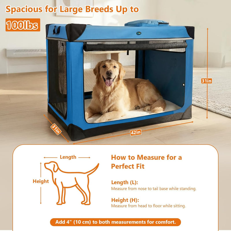4 Door Folding Dog Travel Crate with Mat