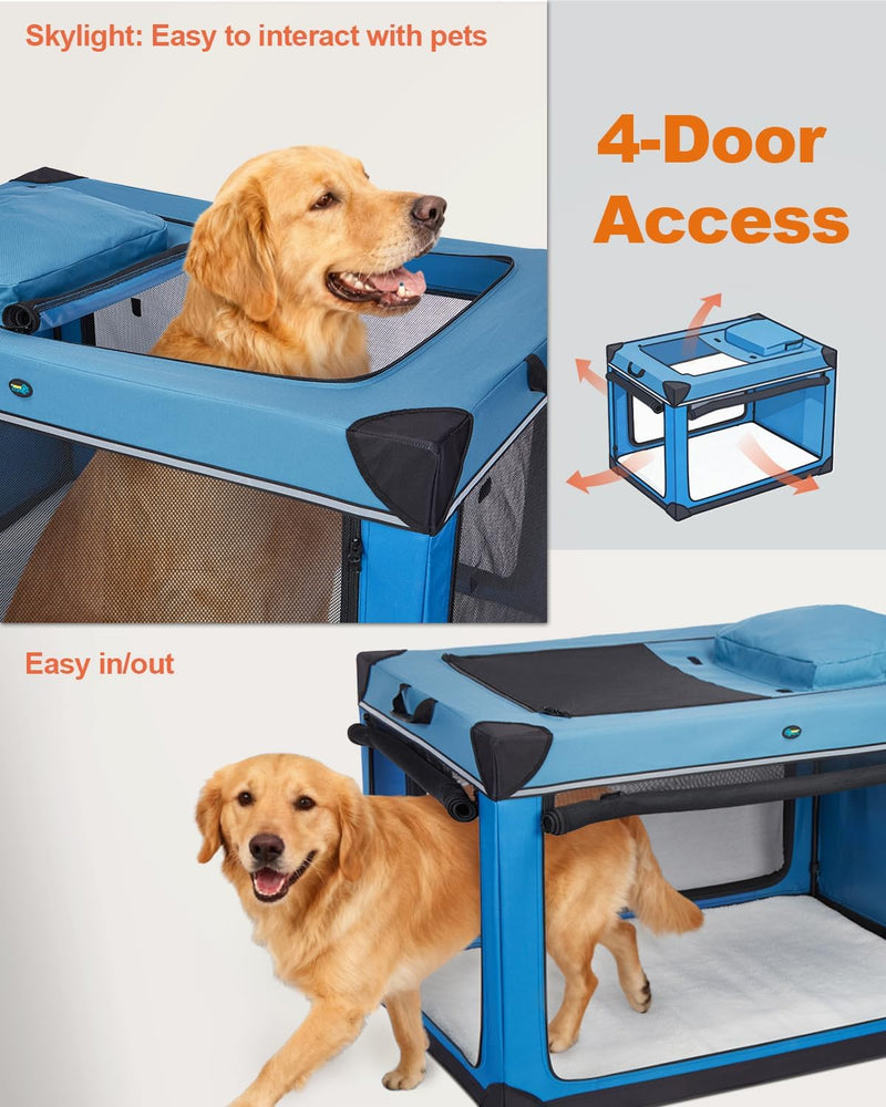 4 Door Folding Dog Travel Crate with Mat
