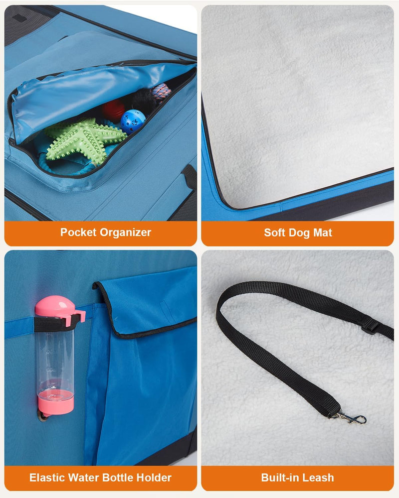 4 Door Folding Dog Travel Crate with Mat