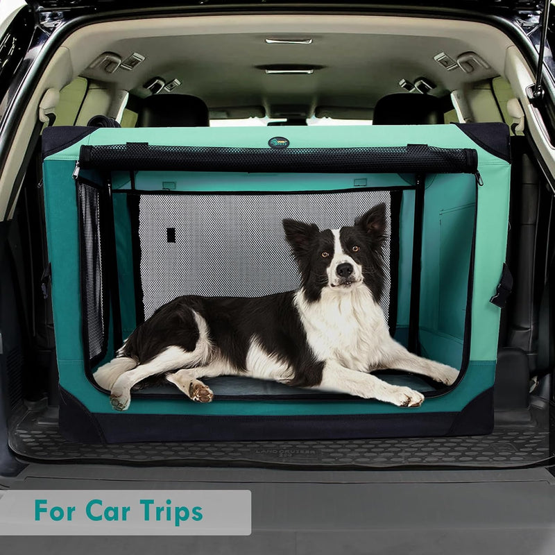 4 Door Folding Dog Travel Crate with Mat