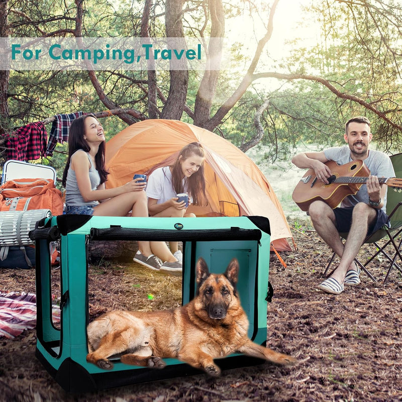 4 Door Folding Dog Travel Crate with Mat