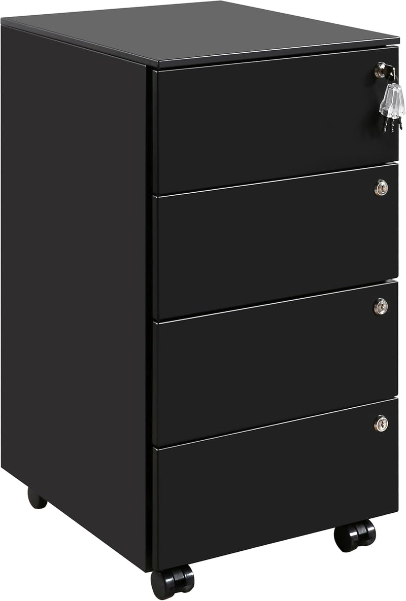4-Drawer Mobile Filing Cabinet with Lock Steel Office