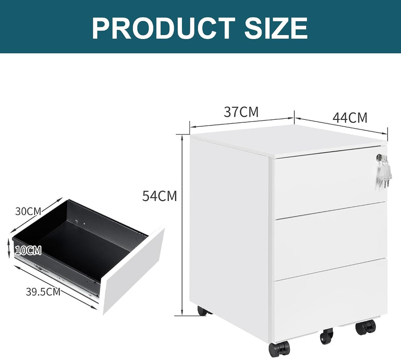 4-Drawer Mobile Filing Cabinet with Lock Steel Office