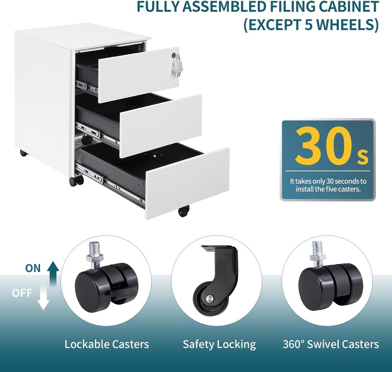 4-Drawer Mobile Filing Cabinet with Lock Steel Office