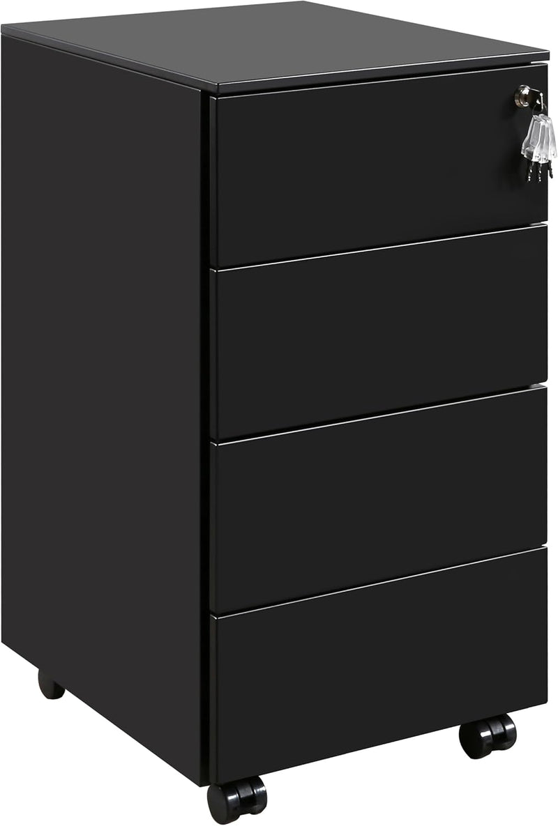 4-Drawer Mobile Filing Cabinet with Lock Steel Office
