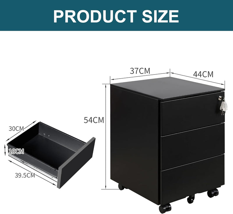 4-Drawer Mobile Filing Cabinet with Lock Steel Office