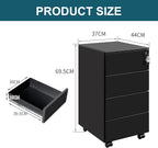 4-Drawer Mobile Filing Cabinet with Lock Steel Office