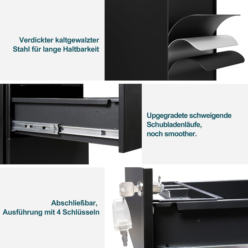 4-Drawer Mobile Filing Cabinet with Lock Steel Office