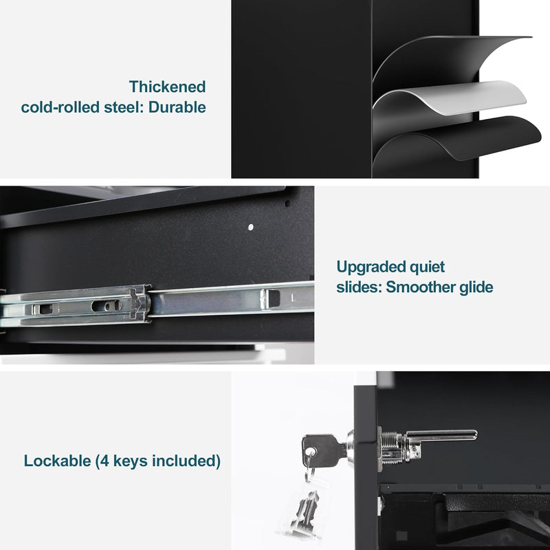 4-Drawer Mobile Filing Cabinet with Lock Steel Office