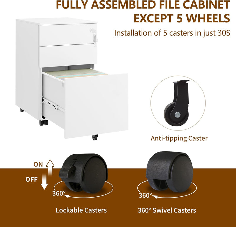 4-Drawer Mobile Filing Cabinet with Lock Steel Office