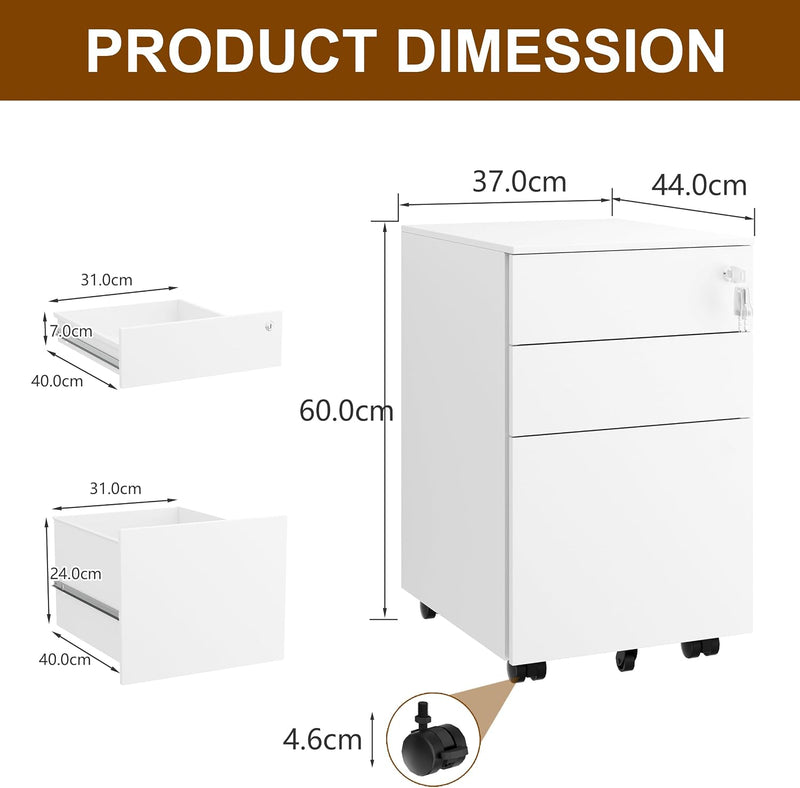 4-Drawer Mobile Filing Cabinet with Lock Steel Office