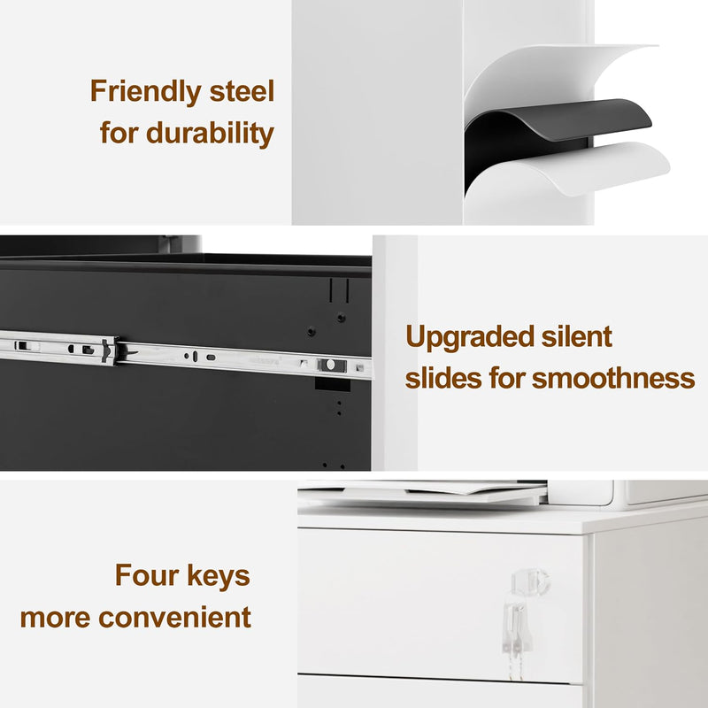 4-Drawer Mobile Filing Cabinet with Lock Steel Office