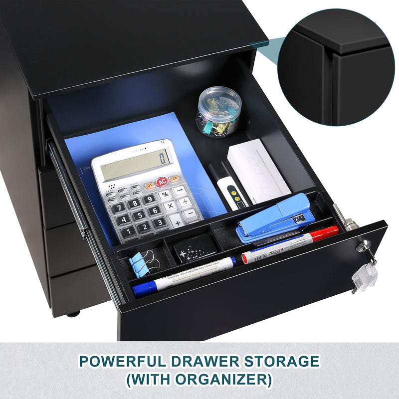 4-Drawer Mobile Filing Cabinet with Lock Steel Office