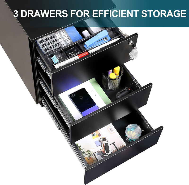4-Drawer Mobile Filing Cabinet with Lock Steel Office